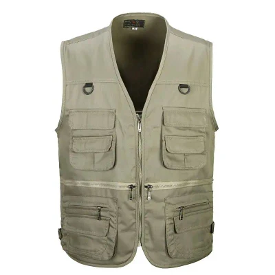 Design personalizzato Gilet da giacca da pesca in cotone multitasche per le vendite calde più recenti da uomo all'aperto